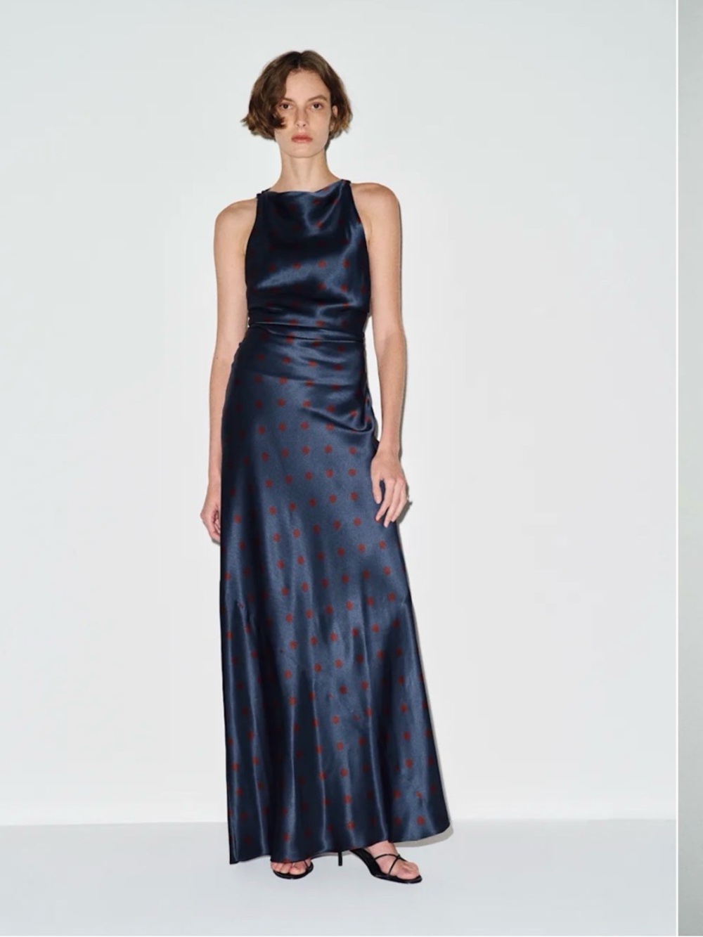New NWT Reformation Navy Silk Maxi Dress Venetian Dot Size 0 2 4 6 Free shipping